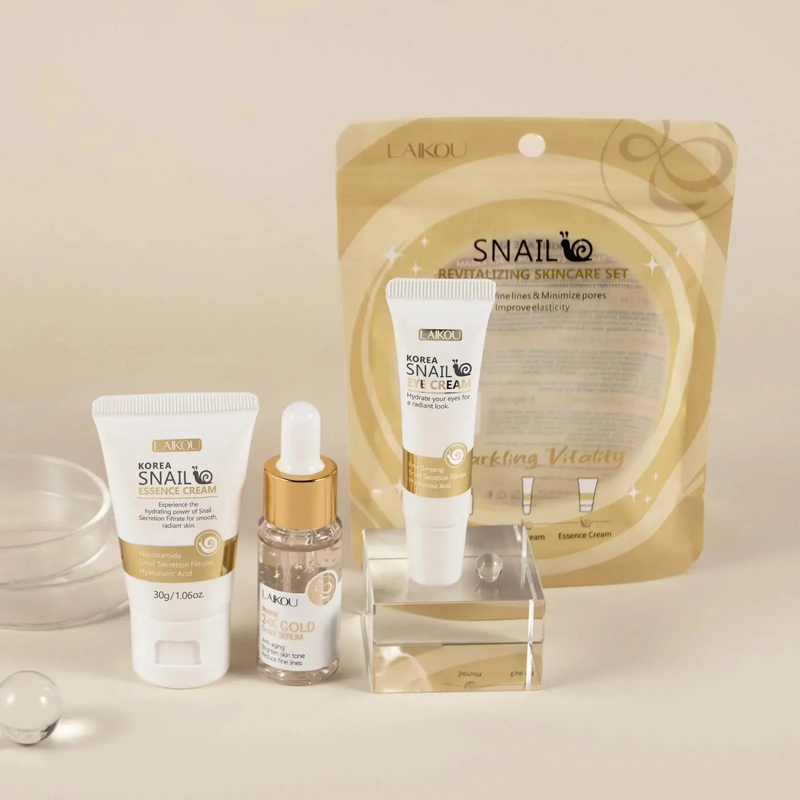 Luxury Skincare Line - เซรั่มบำรุงผิวหน้าและรอบดวงตาสูตรทองคำ 24K ผสมสารสกัดจากหอยทาก ช่วยเติมความชุ่มชื้น ลดเลือนริ้วรอย กระชับรูขุมขน