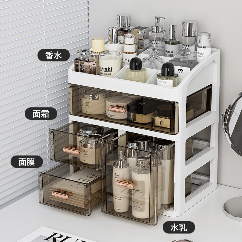 Luxury High End Skincare - กล่องเก็บเครื่องสำอางแบบตั้งโต๊ะ, ชั้นวางผลิตภัณฑ์บำรุงผิวระดับไฮเอนด์, กล่องใส่เครื่องสำอางโปร่งใสกันฝุ่นแบบหรูหรา